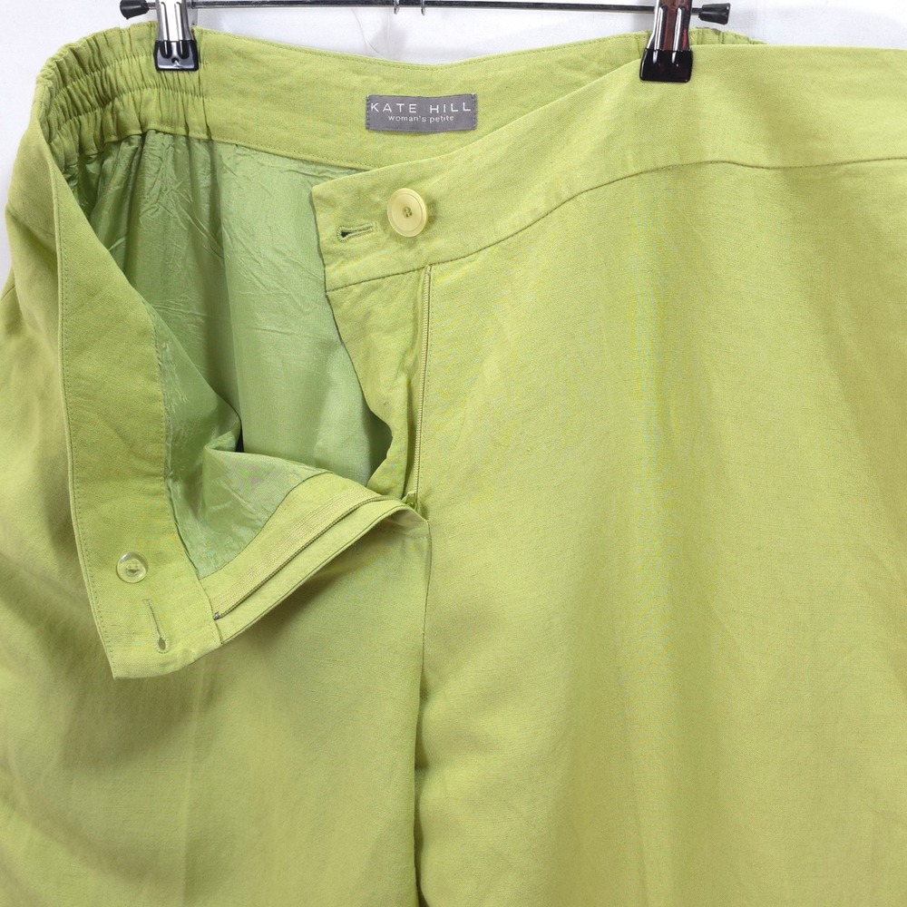 Kate Hill Linen Blend Pants Women 16WP High Rise Lime Green Chic Minimalist - Picture 7 of 9